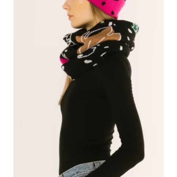 Bel Kazan Anthropologie Infinity Neck Scarf Black Pink Pattern - Picture 3 of 7